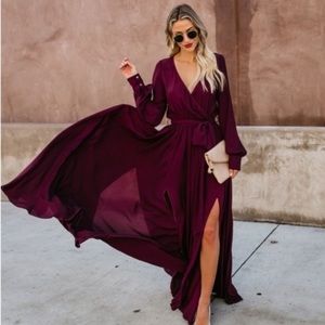 Vici Dress - Long Sleeve Diana Maxi - Wine - Large